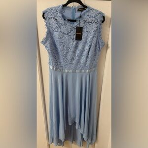 Elegant Light Blue Lace High Low Midi Tea Length Dress - SZ XXL (fit like XL)